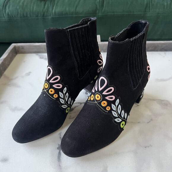 Sophia Webster Liliana Black Suede Embroidered Booties Size 38.5 - Picture 5 of 9